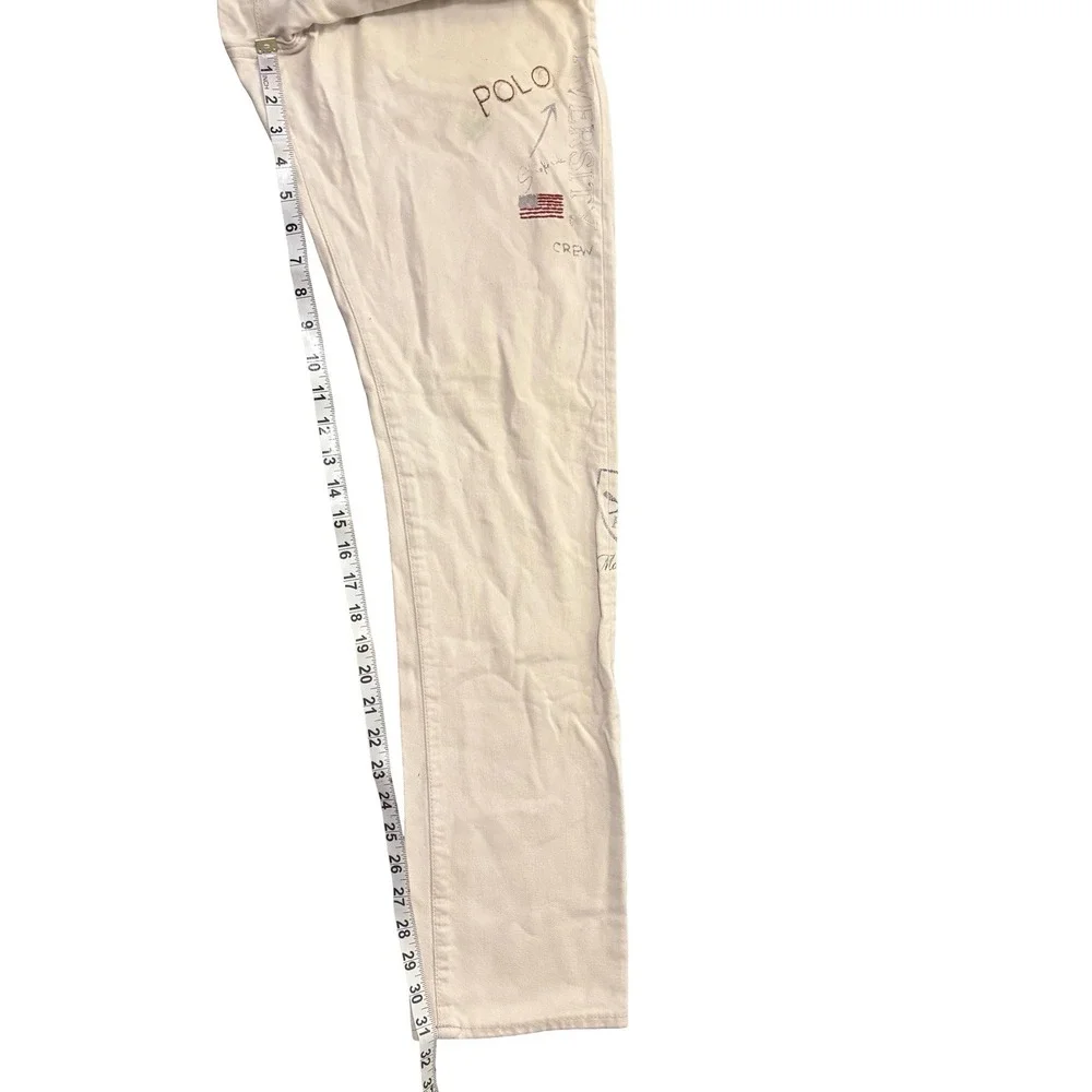 Polo Ralph Lauren‎ Sullivan Slim Graphic Jeans Mens 32x32 Cream Distressed Denim
